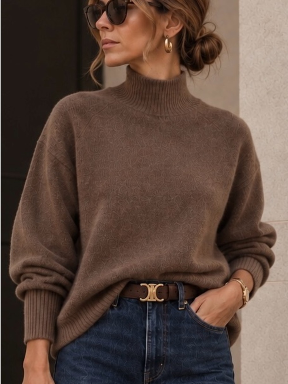 Max Studio 100% Cashmere Mock Neck Sweater – Brown – Size L